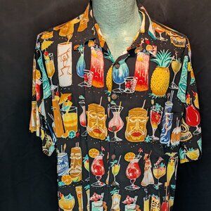 Kahala Hawaiian Mens Shirt Tiki Cocktail Rayon John Severson Hawaii XL Y2K